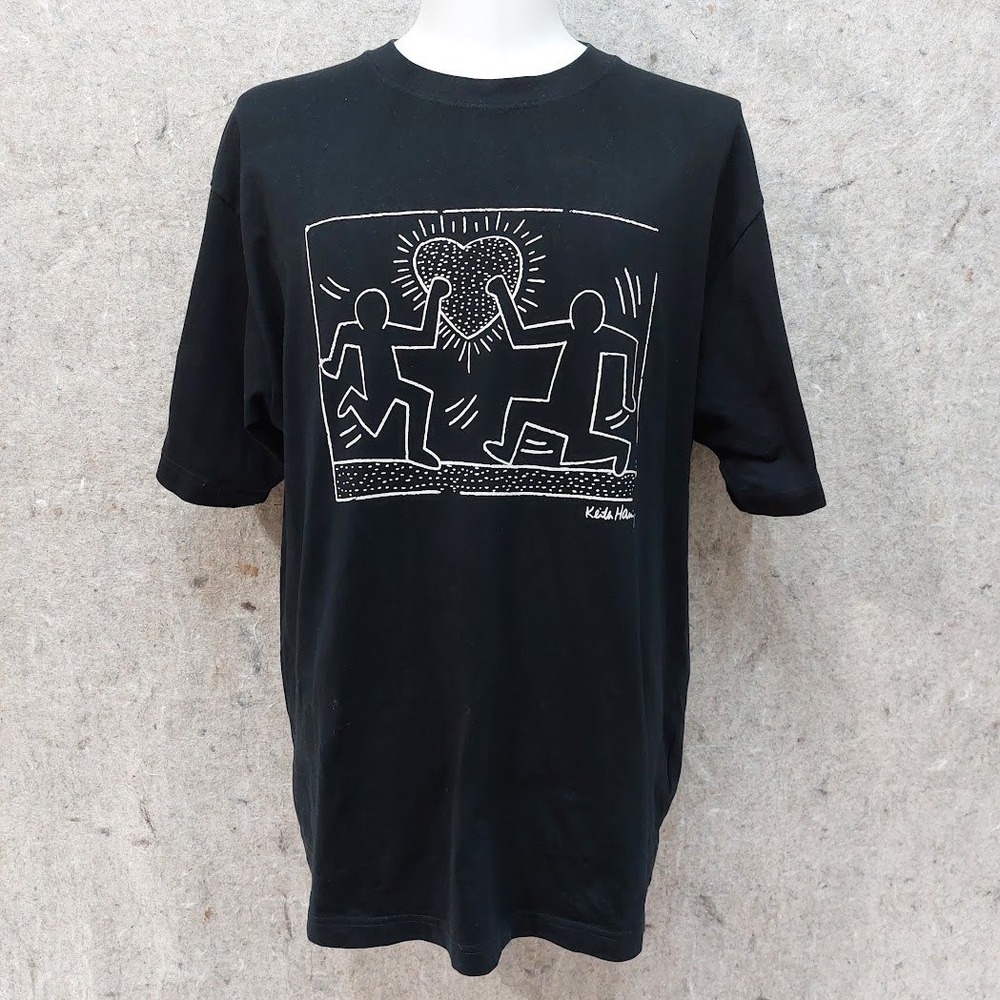 Uniqlo Keith Haring Graphic T-Shirt Men's Large Black Heart Art Tee Streetwear